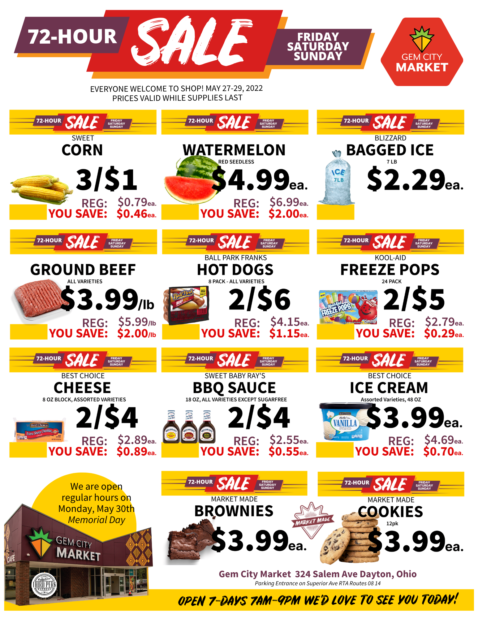Weekly ad flyer, items and prices in post