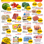 seventy two hour sales flyer for may 6 through 8. First of the season watermelon four ninety-nine each, california strawberries two for four dollars one pound ea. Fresh broccoli crowns one dollar forty-nine per pound.
